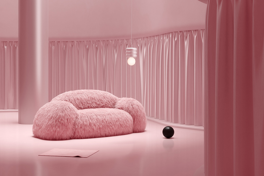 pink two seater sofa